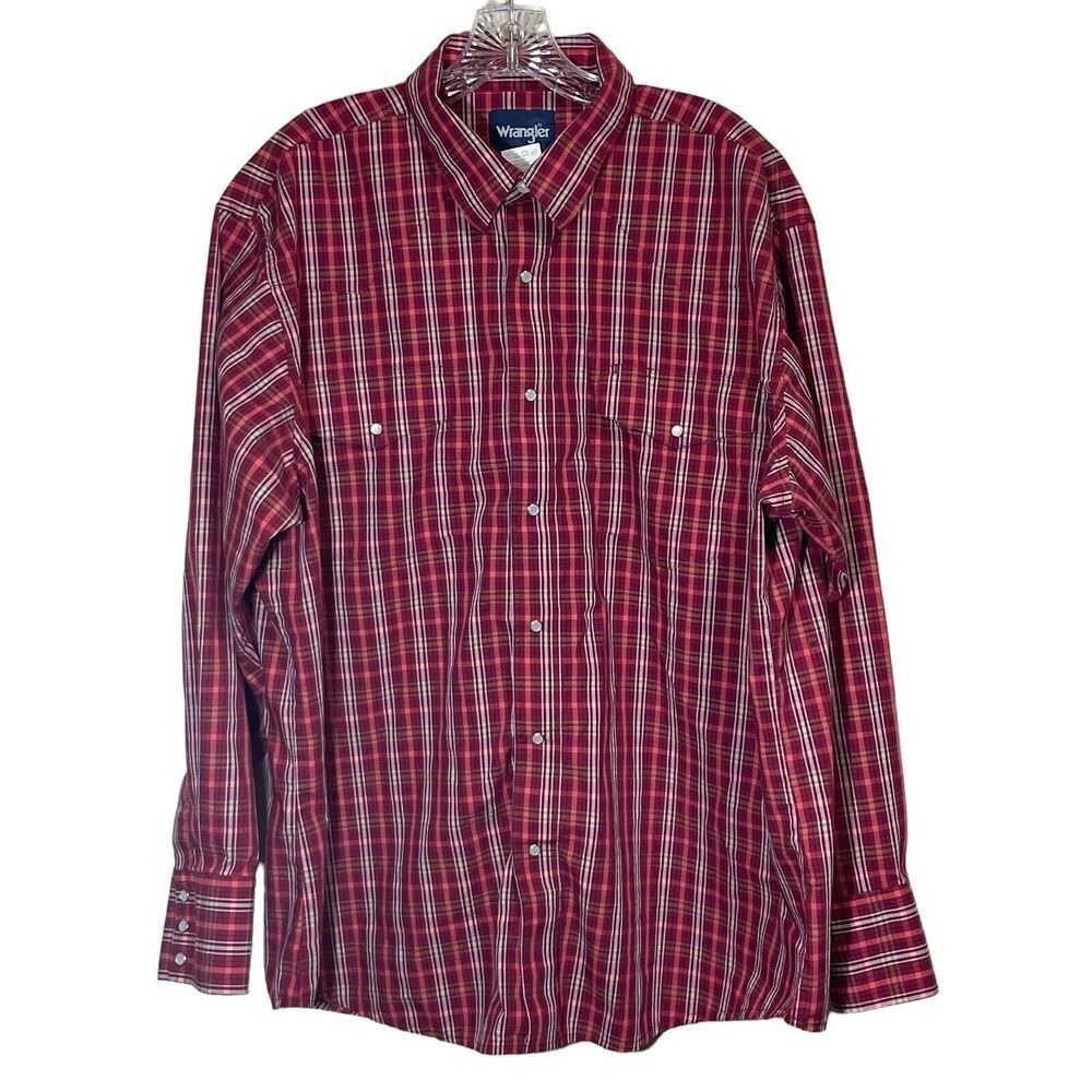 Wrangler Pearl Snap Shirt Men XXL Red Plaid Western Country Rodeo‎ Farm Cowboy